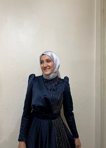 38 Beden lacivert Renk Lacivert Drapeli Uzun Abiye Elbise