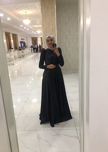 Zara Lacivert Drapeli Uzun Abiye Elbise
