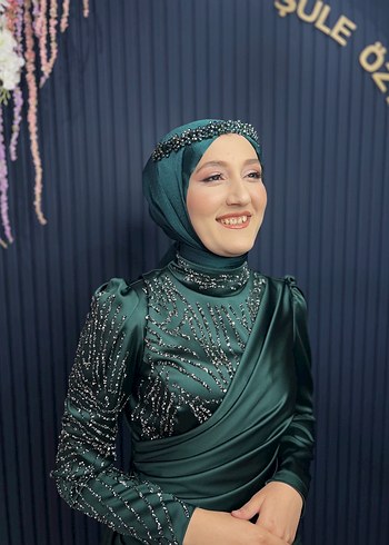 Diğer Yeşil Uzun Kollu Tesettür Abiye Elbise