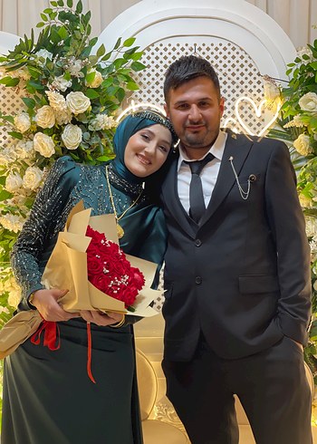 38 Beden Yeşil Uzun Kollu Tesettür Abiye Elbise