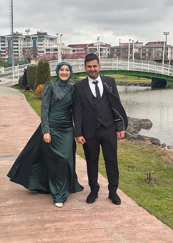 38 Beden yeşil Renk Yeşil Uzun Kollu Tesettür Abiye Elbise