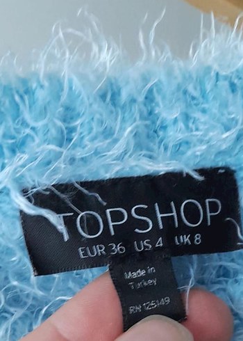 Topshop Topshop Mavi Yünlü Kısa Crop Kadın Kazak