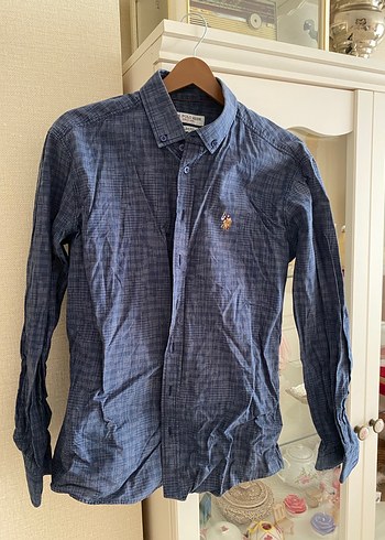U.S Polo Assn. Gri Kareli uzun Kollu Denim Gömlek