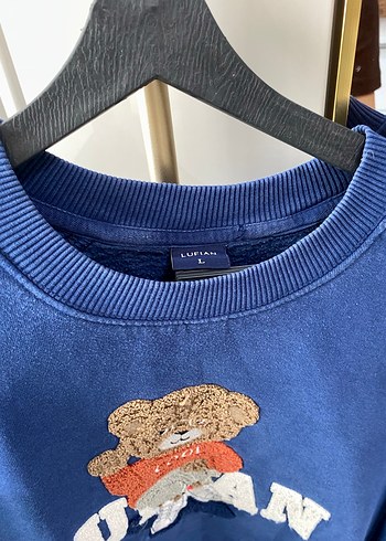 Erkek Mavi Kapüşonsuz Pamuklu Sweatshirt