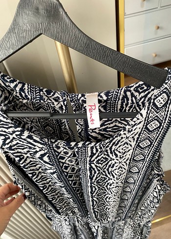 Bohem Desenli Gri Kadın şort tulum - Görsel 2