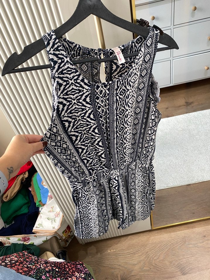 Bohem Desenli Gri Kadın şort tulum - Görsel 3