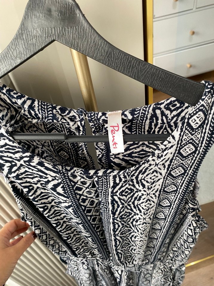 Bohem Desenli Gri Kadın şort tulum - Görsel 2