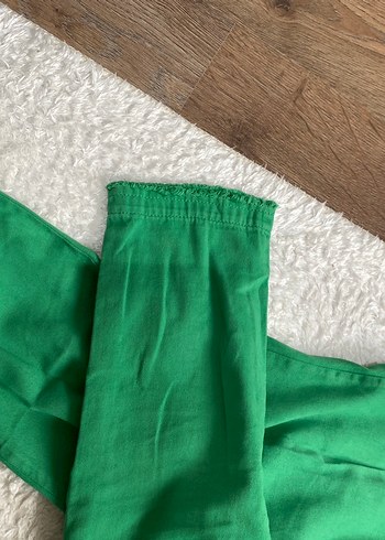 Düğmeli Yeşil Kadın Kumaş Pantolon - Görsel 2