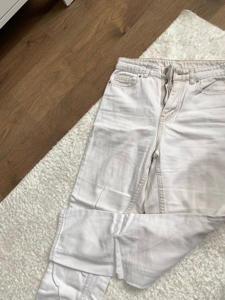 Beyaz Midi Kadın Kot Pantolon - Görsel 2