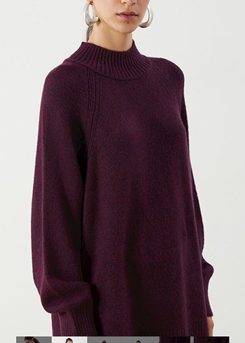 Bordo Kadın Örme Boğazlı Yün Kazak - Görsel 4