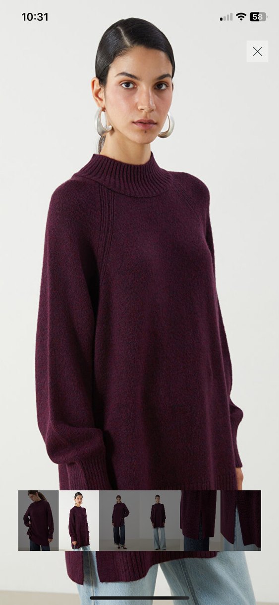 Bordo Kadın Örme Boğazlı Yün Kazak - Görsel 4