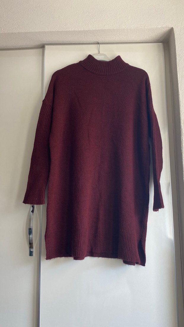 Bordo Kadın Örme Boğazlı Yün Kazak - Görsel 2