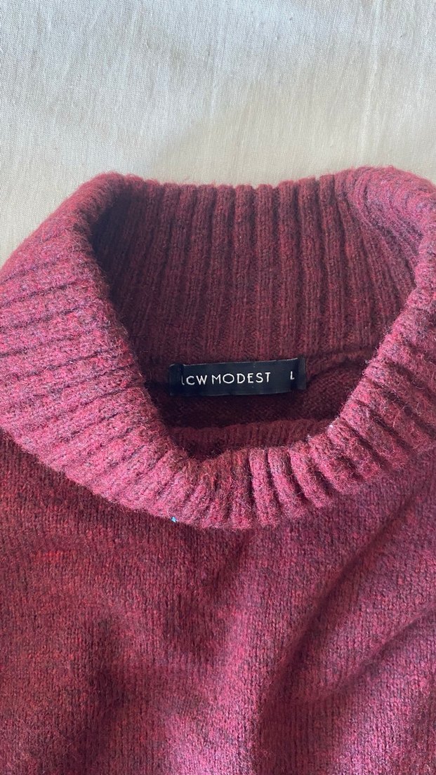 Bordo Kadın Örme Boğazlı Yün Kazak - Görsel 3