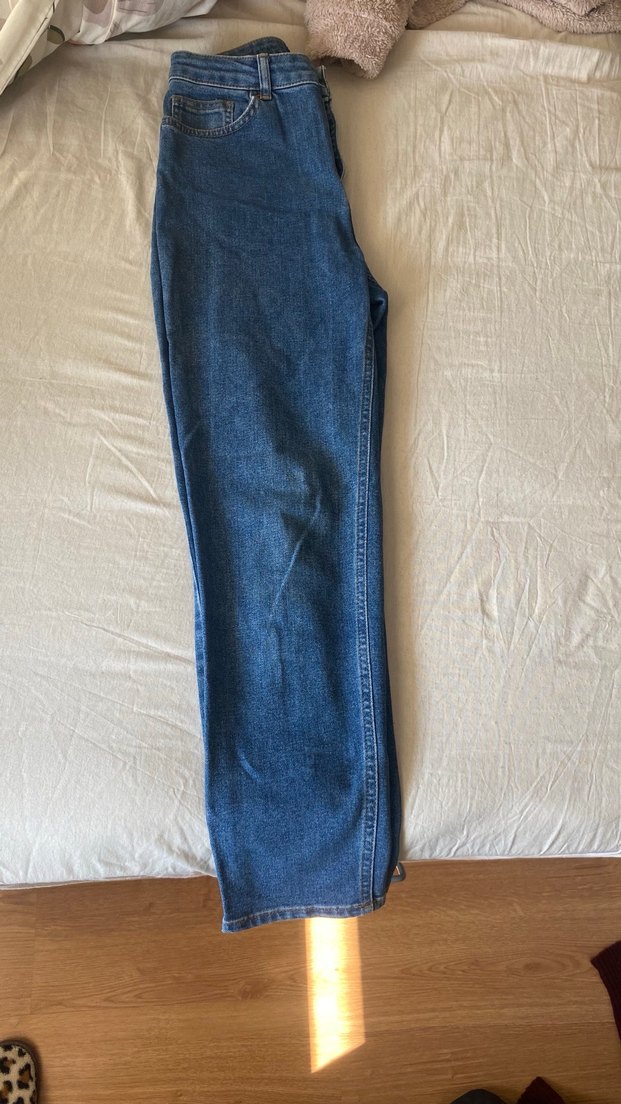 Parlak Mavi Normal Boy Bol Kesim Kadın Kot Pantolon - Görsel 4