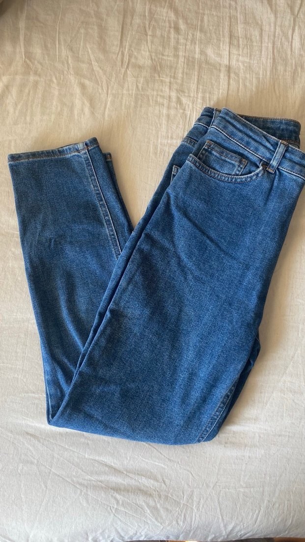 Parlak Mavi Normal Boy Bol Kesim Kadın Kot Pantolon - Görsel 3