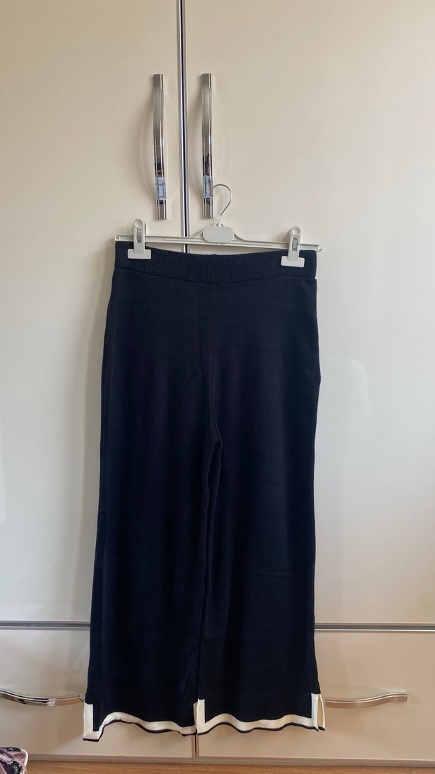 Siyah Örgü Pamuklu Midi Kadın Pantolon - Görsel 3