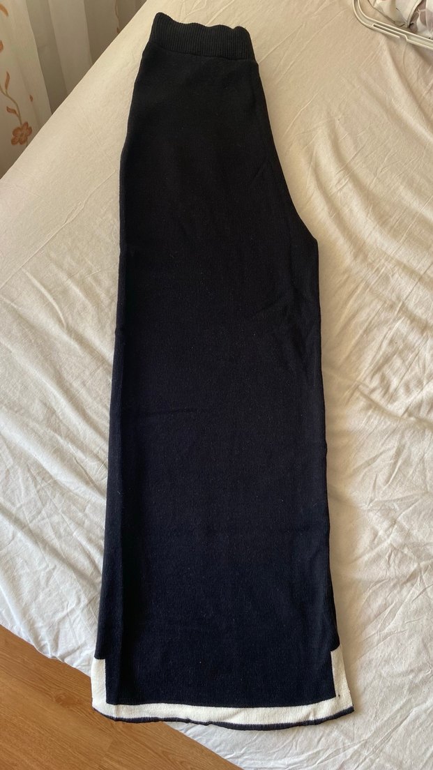 Siyah Örgü Pamuklu Midi Kadın Pantolon - Görsel 2