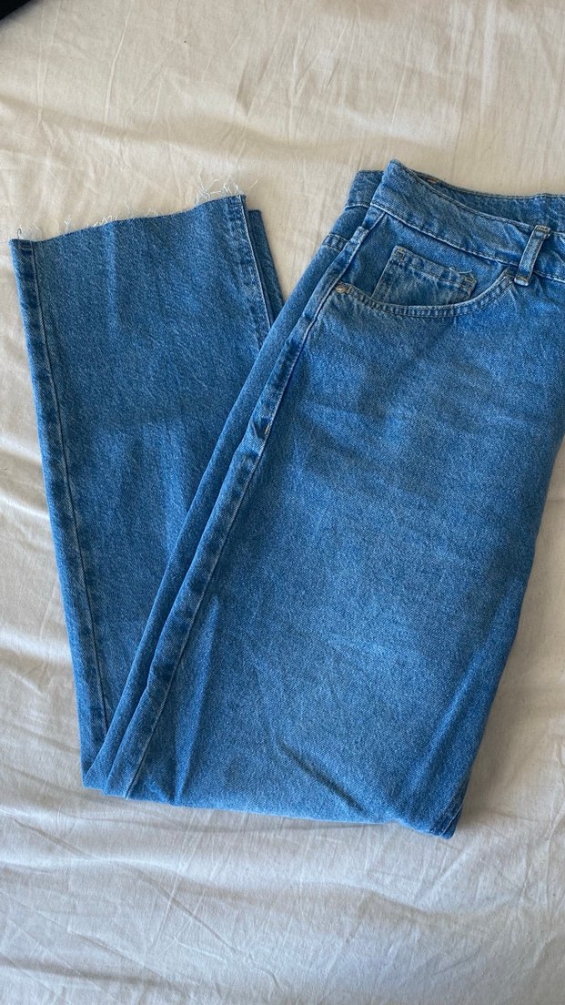 Kadın Mavi Midi Boy Bol Kesim Kot Pantolon - Görsel 2