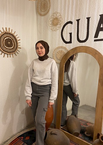 Gri Kadın Denim Bol Kesim Midi Jean - Görsel 3