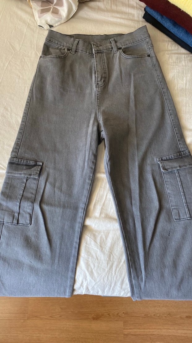 Gri Kadın Denim Bol Kesim Midi Jean - Görsel 2