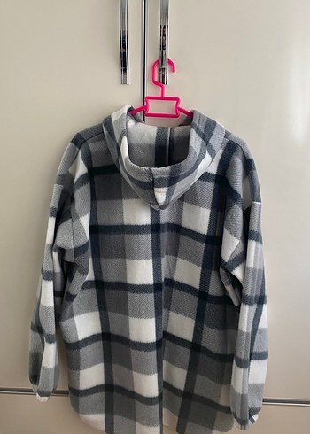 Gri Ekose Kapüşonlu Kadın Gömlek - Görsel 3