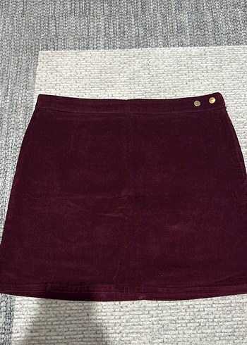 Bordo Düğmeli Midi Kadın Mini Etek