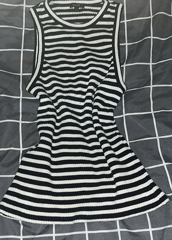 Massimo Dutti Çizgili, Kolsuz, Midi Triko Elbise
