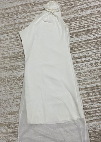 Beyaz Drapeli Tek Omuzlu Uzun Abiye - Görsel 4