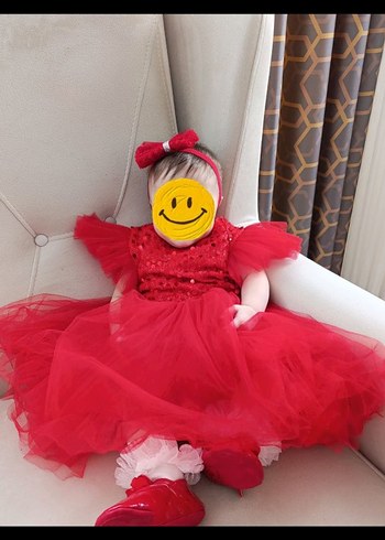 6-9 Ay Beden kırmızı Renk Bebek kına elbisesi