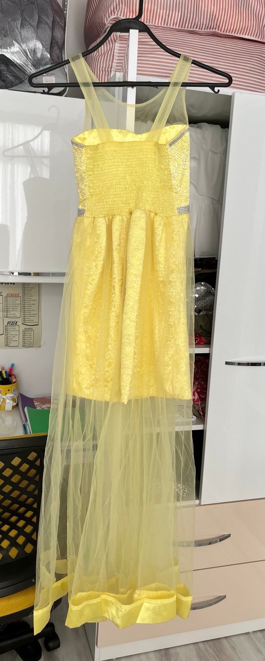 Sarı tül elbise kız çocuğu - Görsel 3