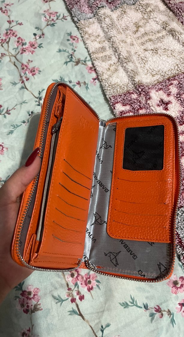 Turuncu Deri Fermuarlı Kadın Cüzdanı - Görsel 2