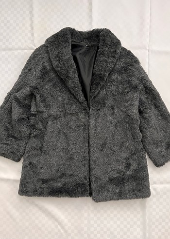 Gri Peluş Kadın Midi Kaban