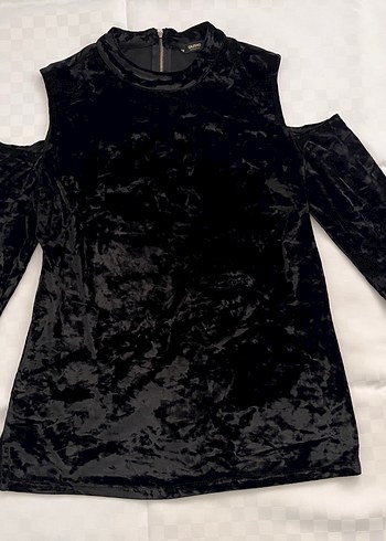 Siyah Kadife Yaka Detaylı Gotik Bluz