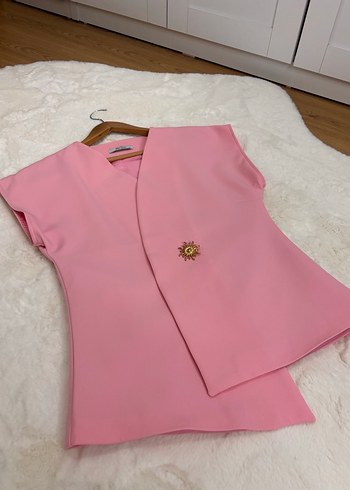 Düğmeli Pembe Kolsuz Blazer Ceket