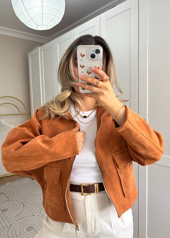Oysho Oysho Tarçın Ön Cepli Fermuarlı Nubuk Ceket