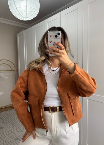 Oysho Tarçın Ön Cepli Fermuarlı Nubuk Ceket