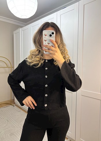 diğer Beden siyah Renk Düğmeli Siyah Kadın Triko Takım