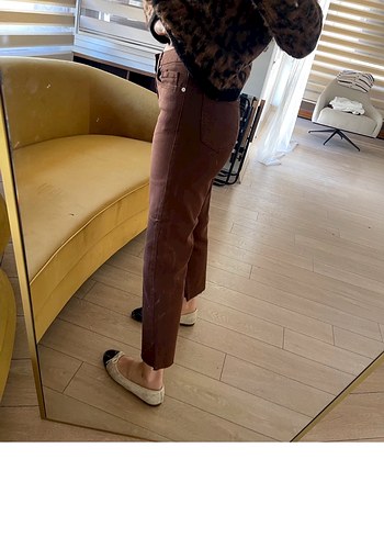 36 Beden Kahverengi Zara Kesik Paça Boyfit Pantolon