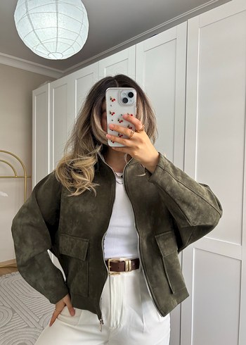 Oysho Haki Süet Oversize Kadın Nubuk Ceket