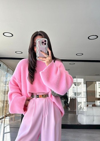 Massimo Pembe Oversize Geniş Kol Kadın Kazak