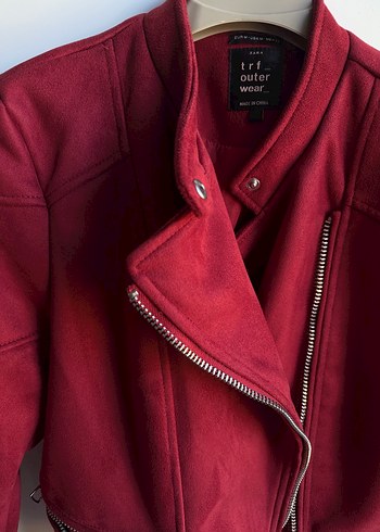 Zara Kemerli bordo Süet Kadın Biker Ceket