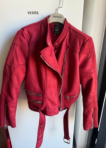 Kemerli bordo Süet Kadın Biker Ceket