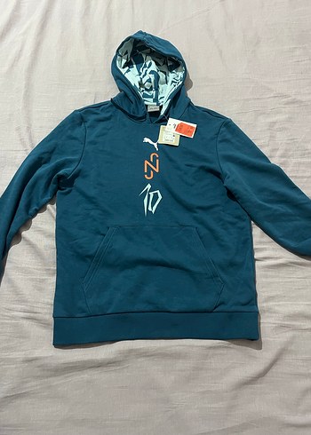 Kapüşonlu, Fermuarlı Erkek Mavi Sweatshirt