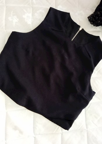cift taraflı siyah Yüksek Yakalı Kolsuz Crop Top
