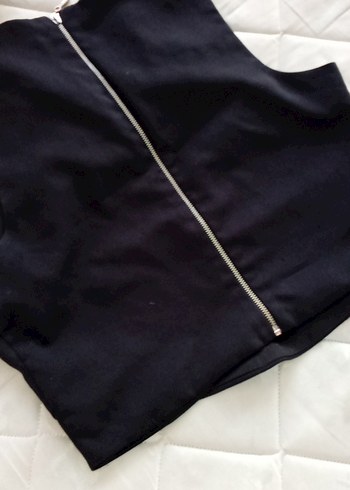 Addax cift taraflı siyah Yüksek Yakalı Kolsuz Crop Top