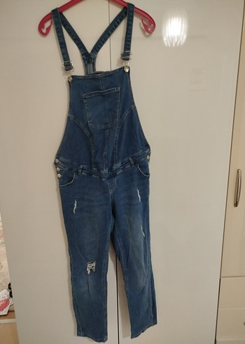 Kadın Mavi hamile Denim Askılı Tulum