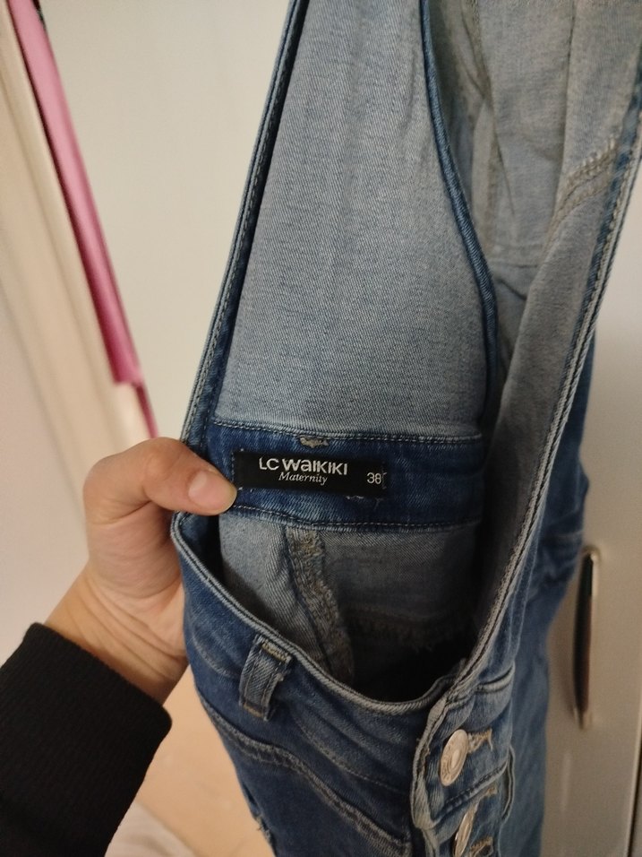 Kadın Mavi hamile Denim Askılı Tulum - Görsel 4