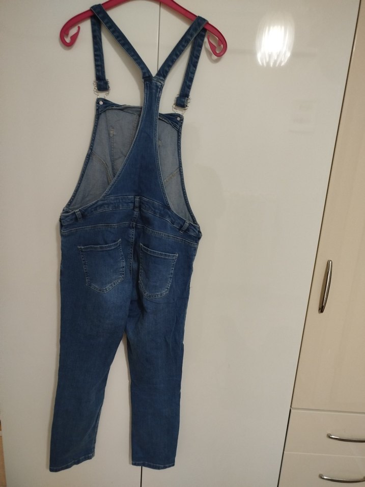 Kadın Mavi hamile Denim Askılı Tulum - Görsel 3