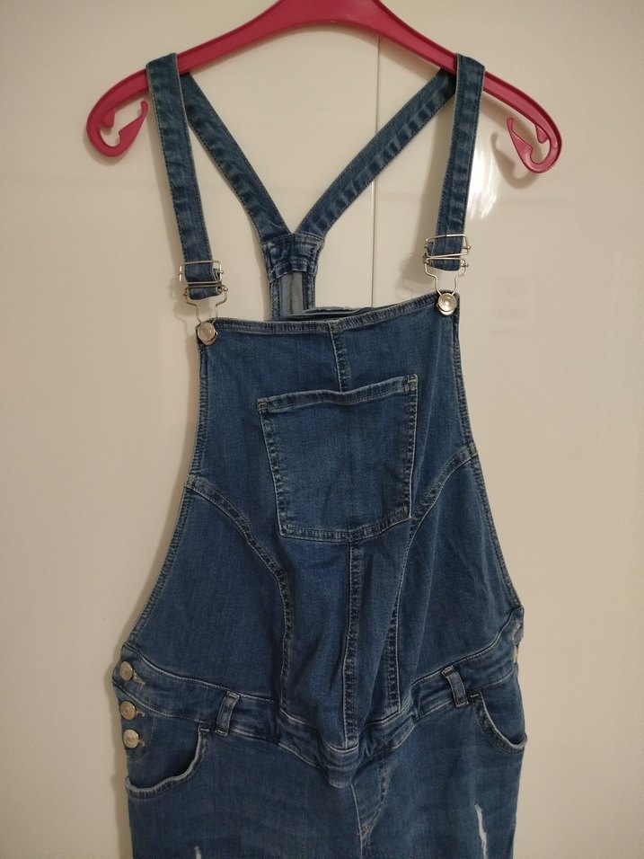 Kadın Mavi hamile Denim Askılı Tulum - Görsel 2