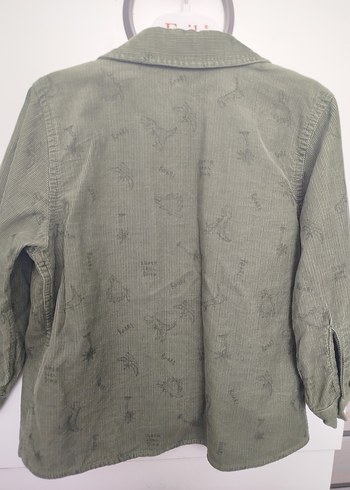 Erkek Çocuk Haki Düğmeli Uzun Kollu kadife Gömlek - Görsel 2